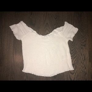 White cropped off the shoulder top